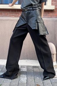 Pantalons pour hommes Hommes 27-46 2023 Hommes Femmes Vêtements Yamamoto Style Original Niche Splice Cuir Double Couche Pantalon Lovers Plus Taille
