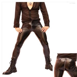 Pantalons pour hommes Hommes Hommes High Stretch Serré PU Cuir Latex Ammoniac Skinny Crayon Pantalon Casual Zipper Ouvert Entrejambe Style Punk Scène