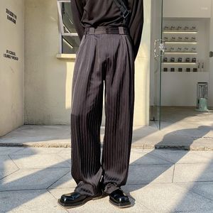 Pantalones para hombres hombres raya pierna ancha traje casual moda tendencia satinado coreano streetwear pantalones vintage masculino recto negro blanco