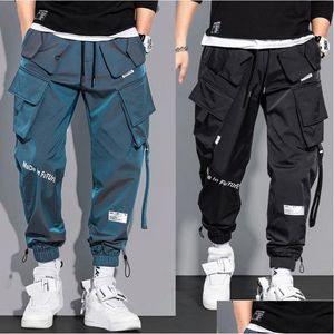 Pantalones para hombres Mens Cargo Moda Hip Hop Mti-Pocket Pantalones Trendy Streetwear Sólido Sweetpants Pantalones Casuales Para Hombre Drop De Dhtdo