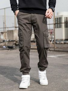 Pantalones para hombres Estilo militar Hombres Casual Cargo Lado Baggy Multi-bolsillos Diseño Negro Verde Caqui Gris Algodón Tobillo Pantalones con banda 2023Men's