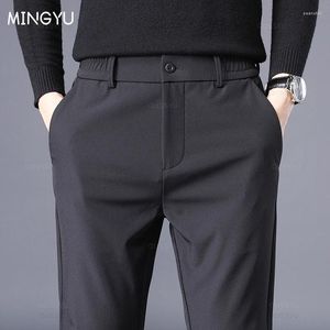 Pantalones para hombres MINGYU Marca Grueso Casual Negocio Estiramiento Slim Fit Cintura Elástica Jogger Coreano Clásico Negro Gris Pantalones Masculinos