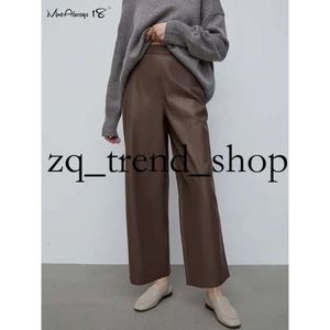 Pantalones para hombres mnealways18 faux cuero mujeres pantalón de cintura alta vintage marrón ancho pantalones pantalones de oficinas damas bocadillos casuales holgados 231216 262