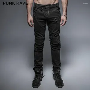 Pantalones para hombres punk rave visual kei negro pantalón de decoración de cremallera de cremallera moda