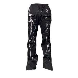 Pantalones de hombre punkfk overoles con salpicaduras de tinta fluida micro cuerno recto cortavientos con cremallera street punk