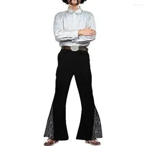 Pantalones para hombre, camisa con lentejuelas, lentejuelas brillantes acampanadas, solapa brillante, disfraz de payaso para actuación de fiesta, pantalones Retro