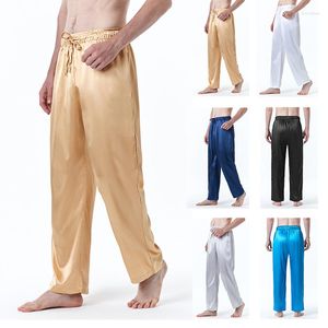 Pantalon pour hommes, pyjama en soie de couleur unie, taille européenne, Imitation allongée, confortable, Yoga à la maison, pantalon décontracté