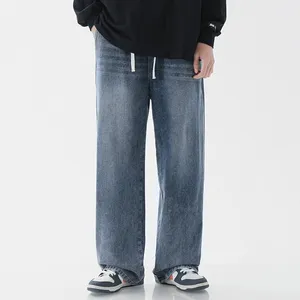 Pantalones para hombres Primavera y otoño Casual Versátil Jeans Moda Cordón Elástico Cintura Ancha Pierna Demin Pantalones Sueltos Recto