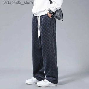 Pantalones para hombres Primavera Otoño Diseñador para hombres Correr Baggy Track Pants Plaid Pana Pierna recta Pierna ancha Pantalones deportivos casuales para hombres Ropa Q240117