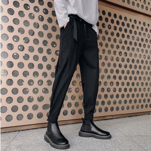 Pantalons pour hommes printemps été hommes sarouel avec ceinture mode conique cheville longueur bas taille élastique costume décontracté pantalon noir gris 230311