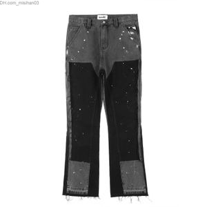 Pantalons pour hommes Street couture spot encre pantalons micro flash pour hommes Cleanfit sac de lavage décontracté droit Denim Pantalon Y2K jeans Z230802