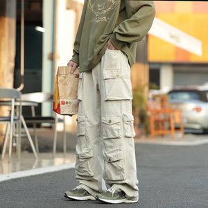 Pantalon Homme Street White Multi Pocket Salopette Harajuku Style Loose Casual High Retro Womens Slacks Pantalon 230711