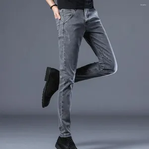 Pantalones de hombres los pantalones elásticos pantalones elegantes ajustados con bolsillos al estilo coreano longitud de tobillo para uso diario de uso diario