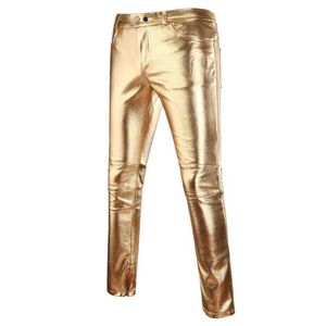 Pantalon homme été 2022 couleur unie brillant Couple Surface brillante Imitation cuir hommes estampage décontracté homme or argent hommes