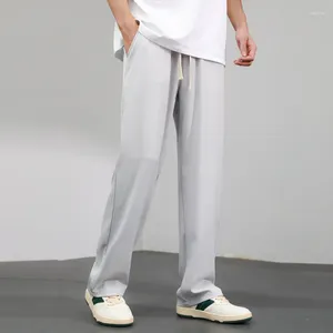 Pantalones para hombres Verano Seda de hielo Moda Cintura elástica Corbata suelta Casual Streetwear Pierna ancha de las mujeres rectas