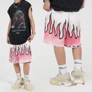Pantalons pour hommes Shorts de sport d'été Flame Trendy Print Street Rap comme le basket-ball droit lâche décontracté plage fête cordon de serrage