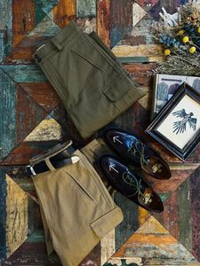 Pantalon masculin Tailor Brando French M-47 Style Military Style High-Waist Straight HBT Herringbone Fabric Grandes poches lâches