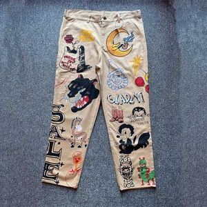 Pantalon masculin Vintage Cartoon Animal Imprimé graffiti Pantalon de cargaison à la main Femmes Femmes MEILLEUR TRECTION PTANTER J240402