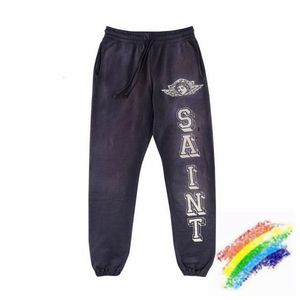 Pantalones para hombres Lavado Púrpura Saint Michael Angel Sweetpants Hombres Mujeres Alta Calidad Oversize Destroy Jogger Cordón 230906