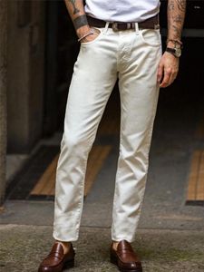 Pantalon pour hommes Blanc Casual Classique Cinq Poches Jeans Taille Moyenne Slim Fit Petite Jambe Droite Street Shoot 9 Points