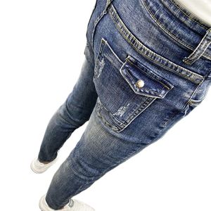 Pantalons pour hommes en gros 2022 mode coréenne hommes vêtements de rue lavé bleu hommes jean coupe régulière homme Stretch décontracté Denim pantalon