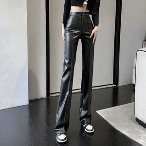 Pantalones para hombres xpqbb negro pu pantalón de cuero moda coreana holgada cintura alta recta damas streetwear y2k goth punk pantalones 2023 231216