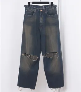 Pantalones de tamaño grande para hombres 2024ss sin lavar los jeans crudos de mezclilla