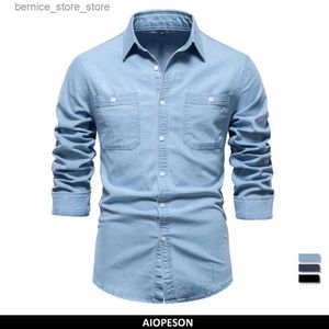 Polos para hombres 2023 Nuevo otoño Camisa de mezclilla para hombres Algodón Elástico Casual Diseño social Bolsillos dobles Camisas vaqueras delgadas para hombres Q231215