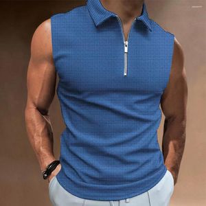 Polos para hombre Camisetas tipo polo sin mangas con cuello con cremallera informal Slim Fit Color sólido Tops musculosos de verano Camisetas Ropa masculina para hombres