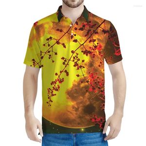 Polos masculin classique 3D Polo de ciel nocturne imprimé pour hommes Retro Full Moon Graphic Short Sleeves T-T-T-T-T-T-shirts d'été