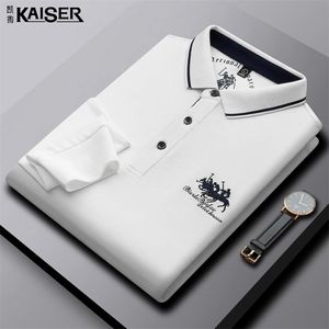 Polos pour hommes pour hommes automne Spot coton brodé couleur unie à manches longues ajusté mode affaires chemisepolo homme 220905