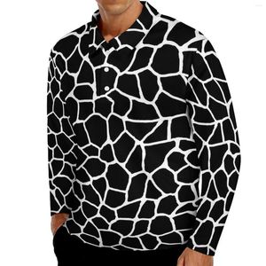 Polos para hombres Giraffe estampado Polo casual camisetas de animales en blanco y negro camisa de manga larga de manga larga ropa de gran tamaño regal