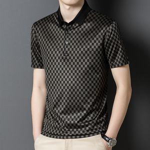 Polos para hombres Camisas de seda a cuadros de verano de alta calidad para hombres Camisas a cuadros Estilo de negocios Ropa de oficina Diseñador de lujo Ropa para marido 230316