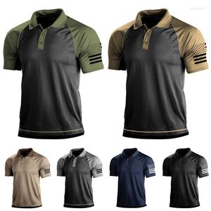 Jour de l'Indépendance Hommes Polos Drapeau Imprimer Hommes Sports de Plein Air Revers Bouton T-Shirts Tops Pull T-shirts Tunique Chemise T-shirts