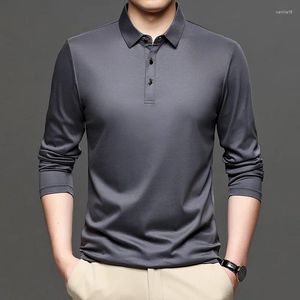 Polos pour hommes Coton Coton à manches longues Polo à manche à manches longues Bouton Men Brand Gray Poloshirt Slim Fit Tops de qualité Autumn Plus taille respirante