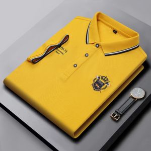 Hommes Polos D'été D'affaires Casual Polos Hommes À Manches Courtes Coton Mode Soild Tops Hommes Polos Broderie Jaune Hommes Vêtements 230710