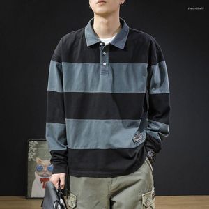 Polos pour hommes Top Polo Stripe Boutonné Vêtements Sweatshirts T-shirt pour homme Y2k Manches longues Coréen Luxe Normal Harajuku Mode XL