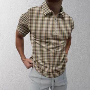 Polos para hombre, camiseta con cuello vuelto para hombre, camiseta de verano de manga corta con cremallera fina estampada, TopMen's Men'sMen's