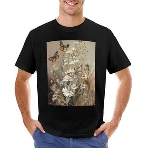 Polos pour hommes T-Shirt fleurs sauvages et papillons vêtements Kawaii hauts d'été t-shirts ajustés pour hommes