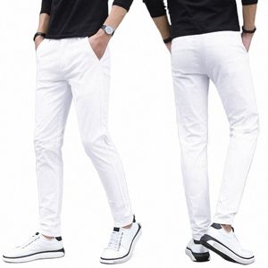 Pantalones blancos puros para hombres Slim Fit Busin Pantalones para hombres Traje Pantalones Longitud del tobillo Verano Otoño Traje de ocio formal Pantalones L79 q2kX #