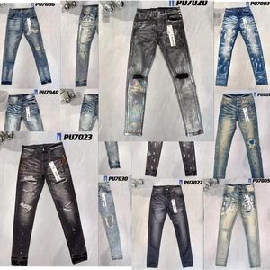Designer de jeans violet pour hommes PL88587 Ripped Biker Slim Straight Skinny Pants Designer True Stack Fashion Jeans Trend Brand Vintage Pant jeans de marque violet