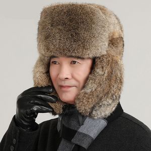 Chapeau de fourrure de lapin véritable pour hommes russe Ushanka Hunter HatTrapper Cap Winter Warm Hunter Aviator Hat
