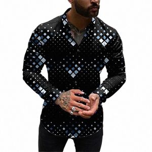 Chemise pour hommes Cube graphique Chemise imprimée en 3D Casual LG Manches Butt Top Vêtements Fi Design Party Ball Shirt Été 6XL f4lt #