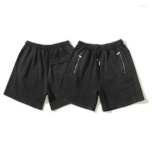 Pantalones cortos para hombre 2023 Harajuku Vintage lavado verano Color sólido Streetwear Baggy Terry pantalones hasta la rodilla Unisex cordón corto