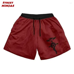 Shorts pour hommes Anime Full Metal Alchemist Gym Entraînement pour hommes Chic Casual avec poches 5 pouces Séchage rapide Athlétique Fitness Course