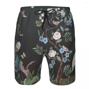 Shorts pour hommes Maillot de bain de plage Maillot de bain à séchage rapide Chinoiserie Hérons Paon Pivoines Hommes Respirant Sexy Mâle