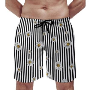 Shorts pour hommes Black and White Line Board Daisy Imprimé plage décontracté Design Men Design Sports Cadeau d'anniversaire confortable