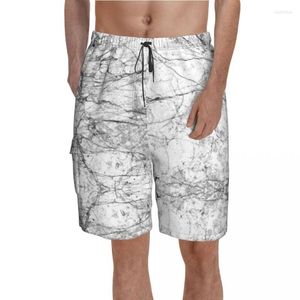 Pantalones cortos para hombres Tablero de mármol natural en blanco y negro Mármoles de textura sintética modernos Pantalones cortos de playa con cordón Bañador con estampado clásico Na