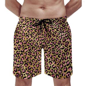 Short de bain pour hommes, imprimé léopard rose doré, rétro, imprimé animal, confortable, course à pied, haute qualité, plage surdimensionnée