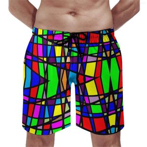 Shorts para hombres Electric Rainbow Gym Geometry Design Geometry Sportswear Beach Pantalones cortos Retro Retro Retro Trunks de gran tamaño